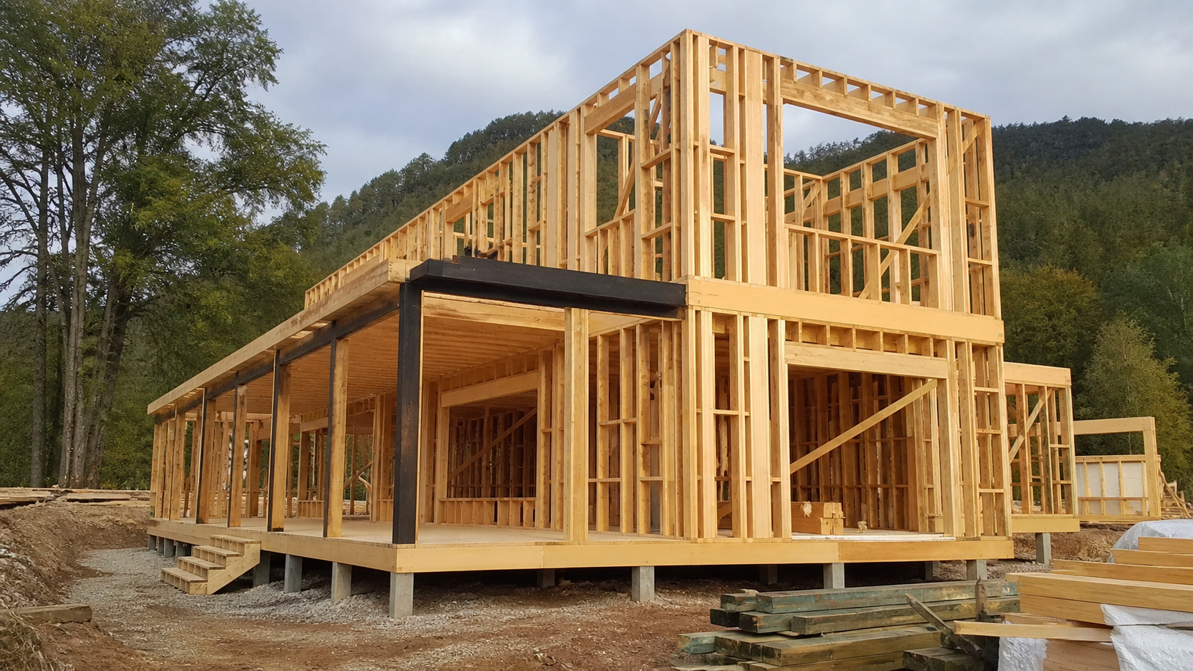 Estructura de vivienda en construcción pensada para un crecimiento ordenado en el tiempo.