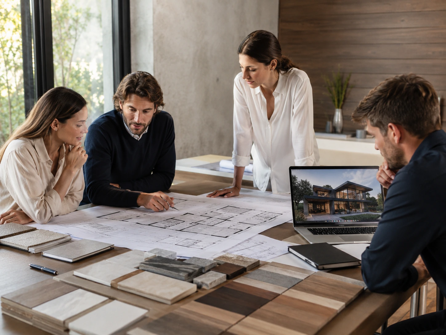 Equipo profesional evaluando el diseño y la construcción de un proyecto de vivienda en Valdivia