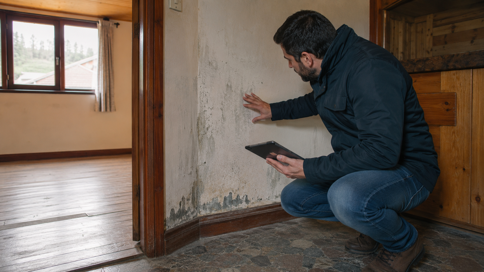 Profesional revisando el estado de una casa antes de iniciar una remodelación en Valdivia.